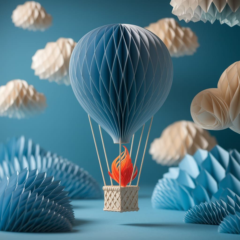 Silk Paper Hot Air Balloon in Blue Paper Sky