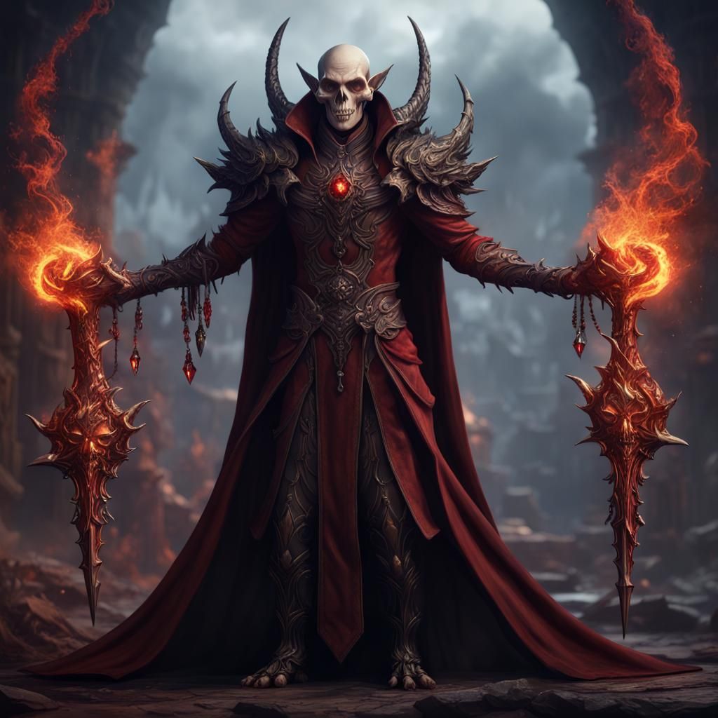 Dark Elf Sorcerer with Dragon Spirit, Detailed Fantasy Art