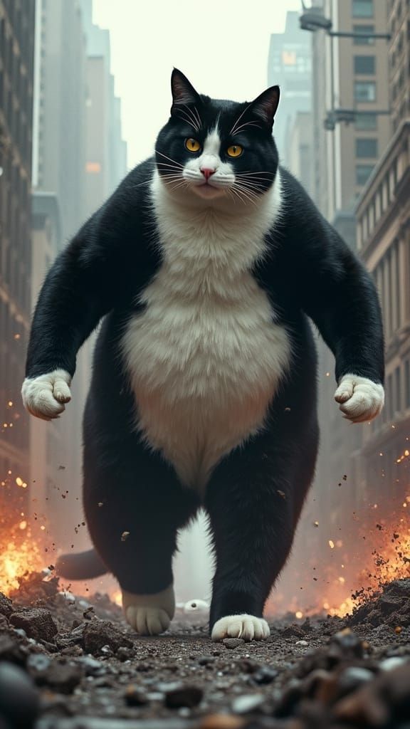 Cyberpunk Feline Apocalypse: Oreo's Rampage through the City