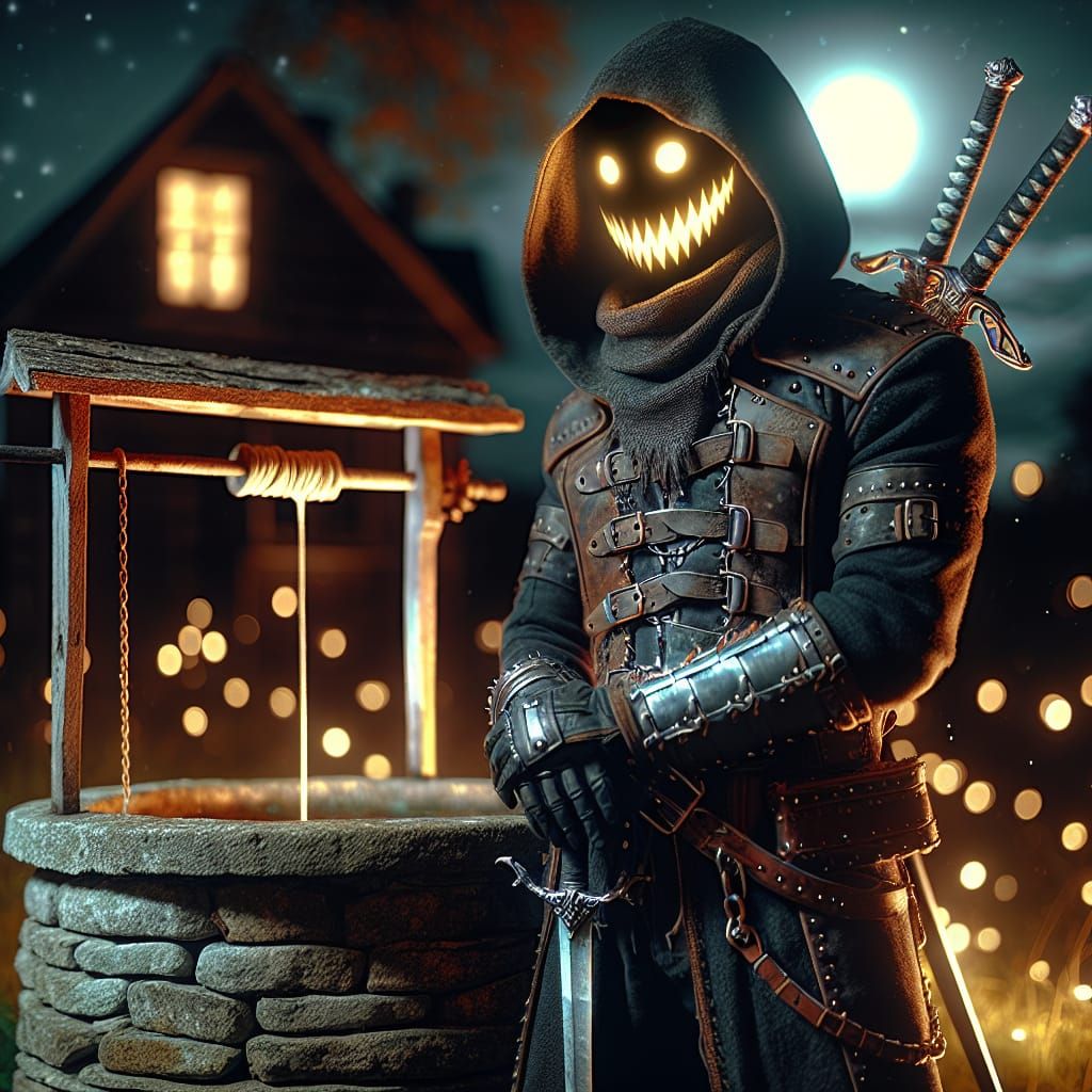 Anime Horror: Hooded Figure by Stone Well