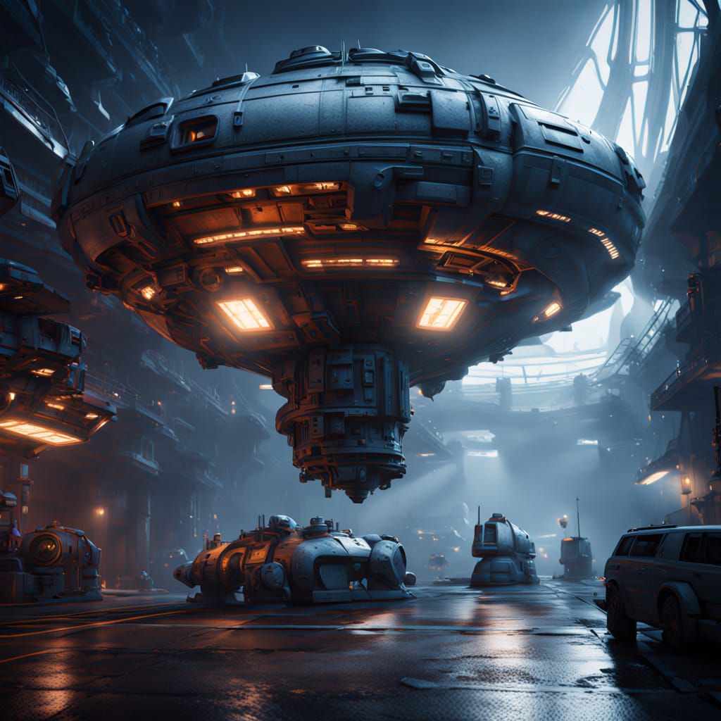 Sleek Spaceship Exposed in Golden Hour Glow