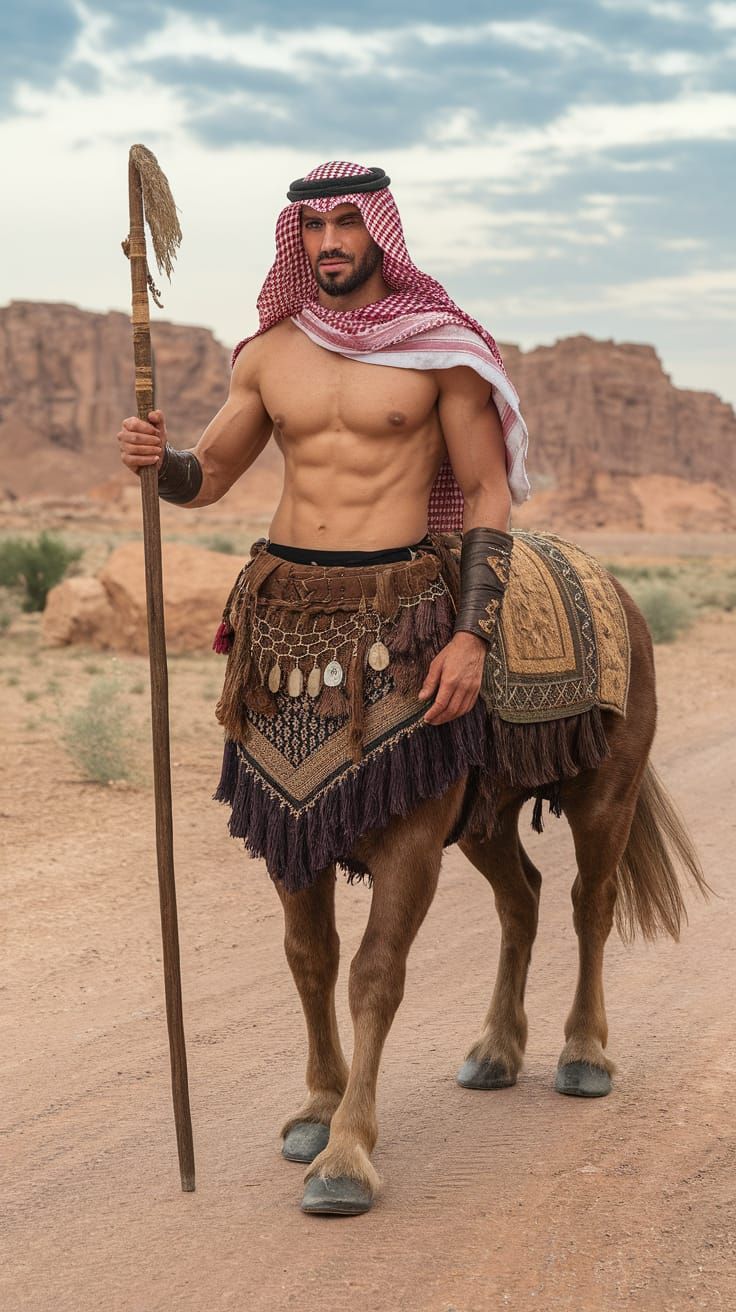 Handsome Arabic Centaur Nomad in Fantasy Setting