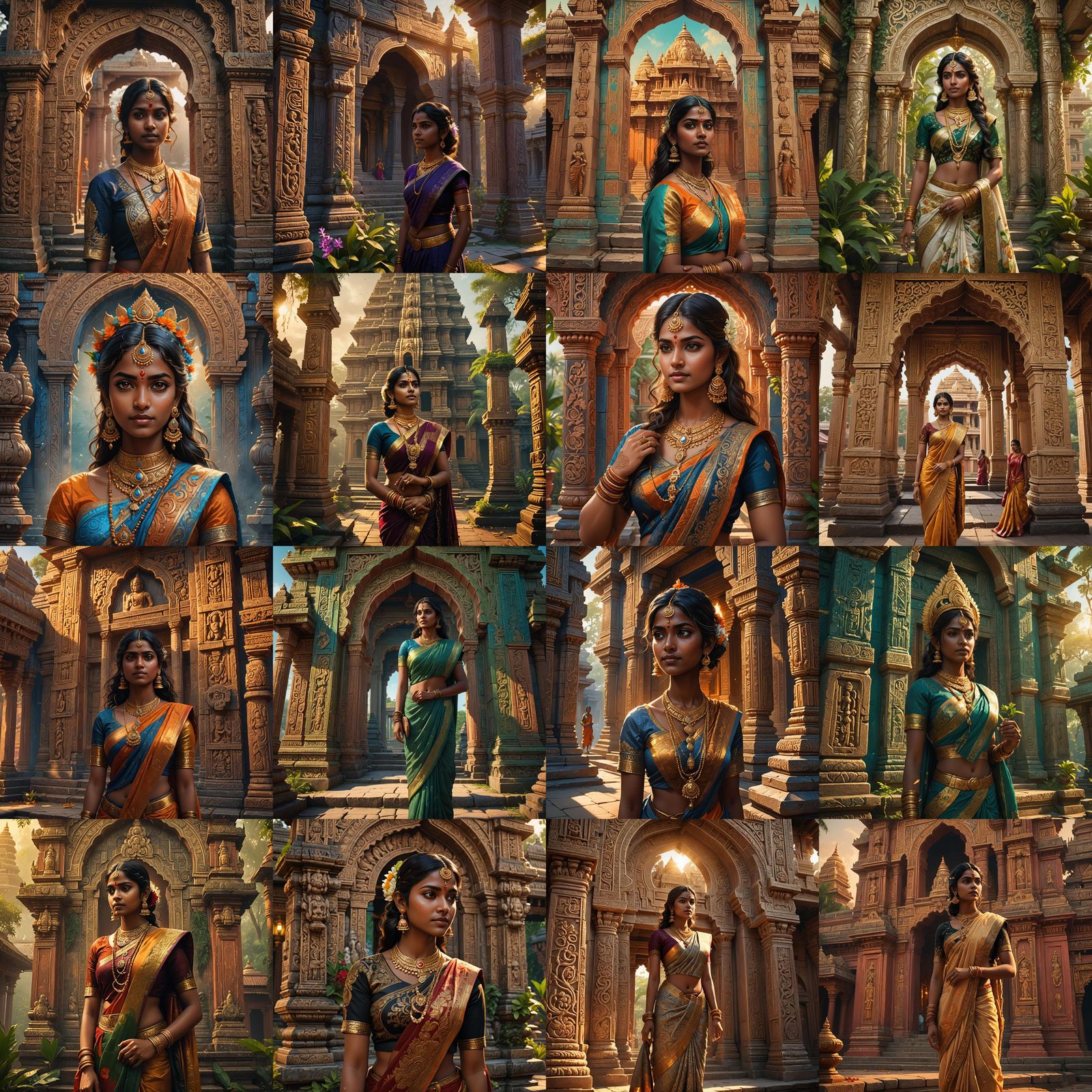 Beautiful Tamil Girl Near Temple: Detailed Matte Painting