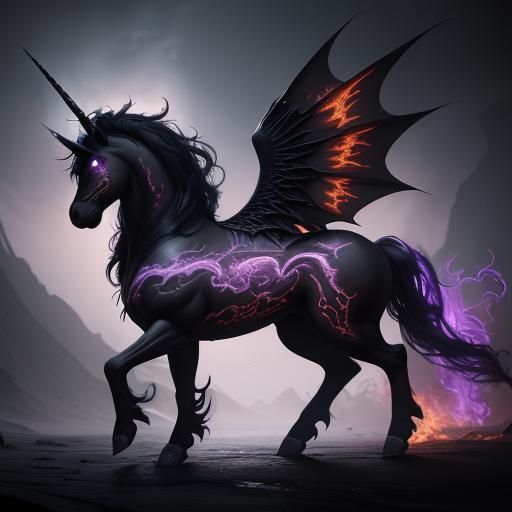 Nightmare Unicorn with Flaming Mane: Fantasy Art