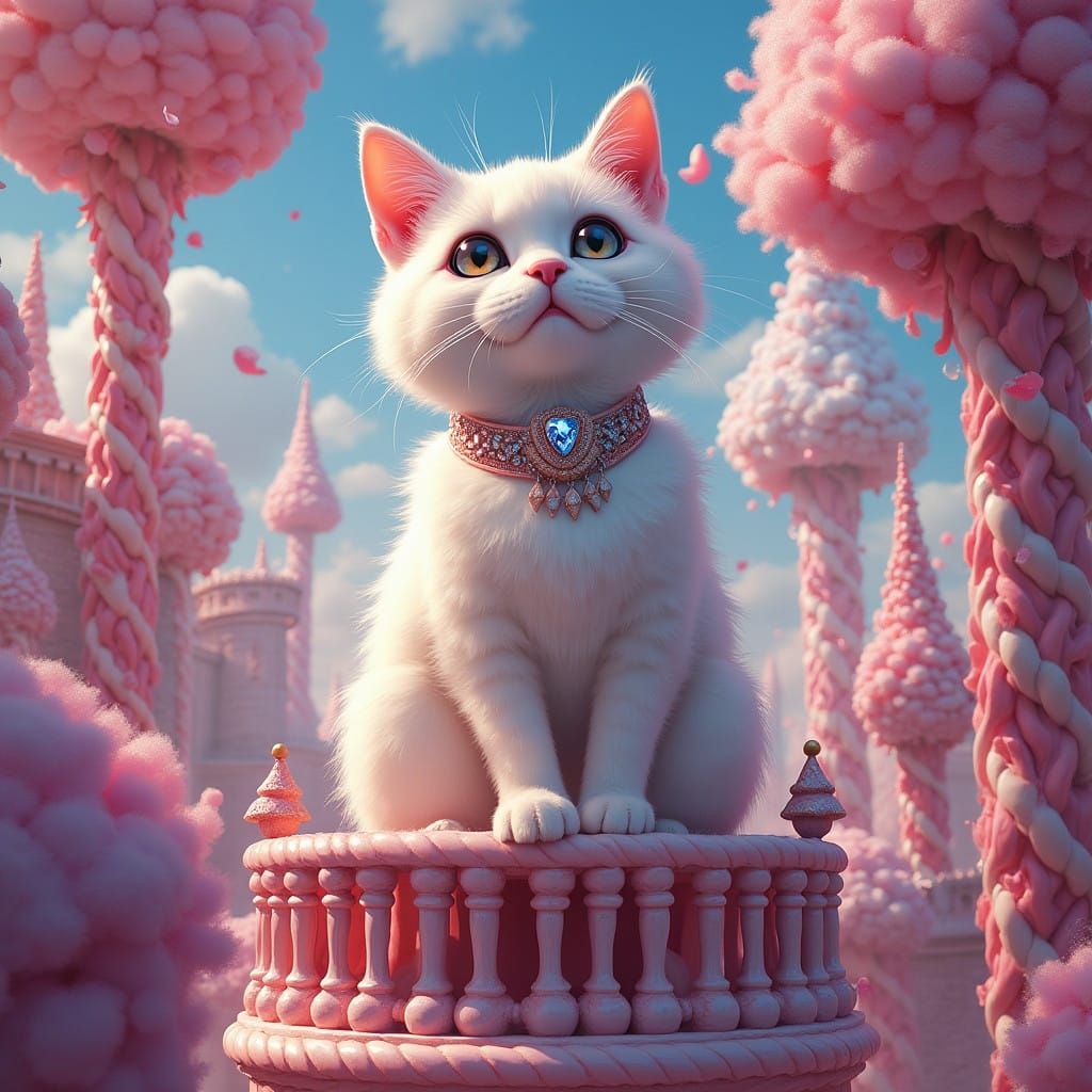 Regal Feline Majesty in a Vibrant Candyland Dreamscape