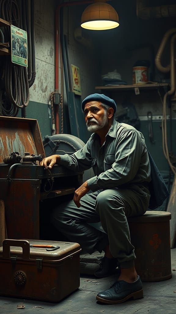 Melancholic Indian Plumber in Noir Style Workshop