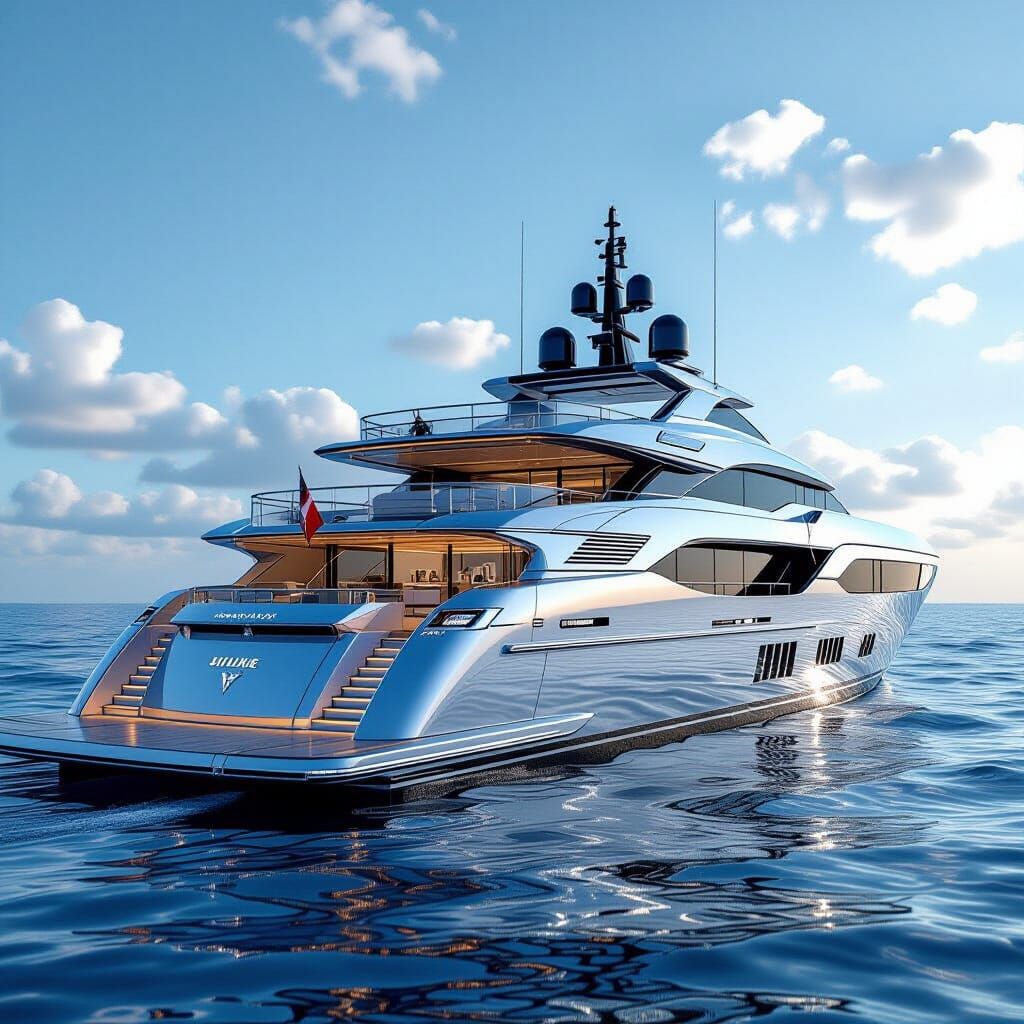 Luxury Mega-Yacht with Diamond Accents in Concept Art Style