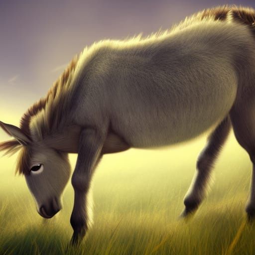 Donkey in Grassy Field: Fantasy Concept Art
