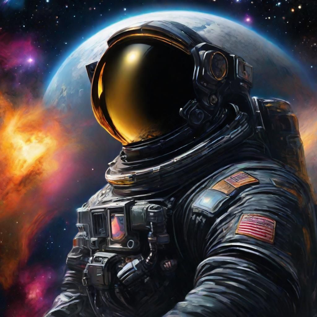 Astronaut Floats Near Spaceship Engine in Space