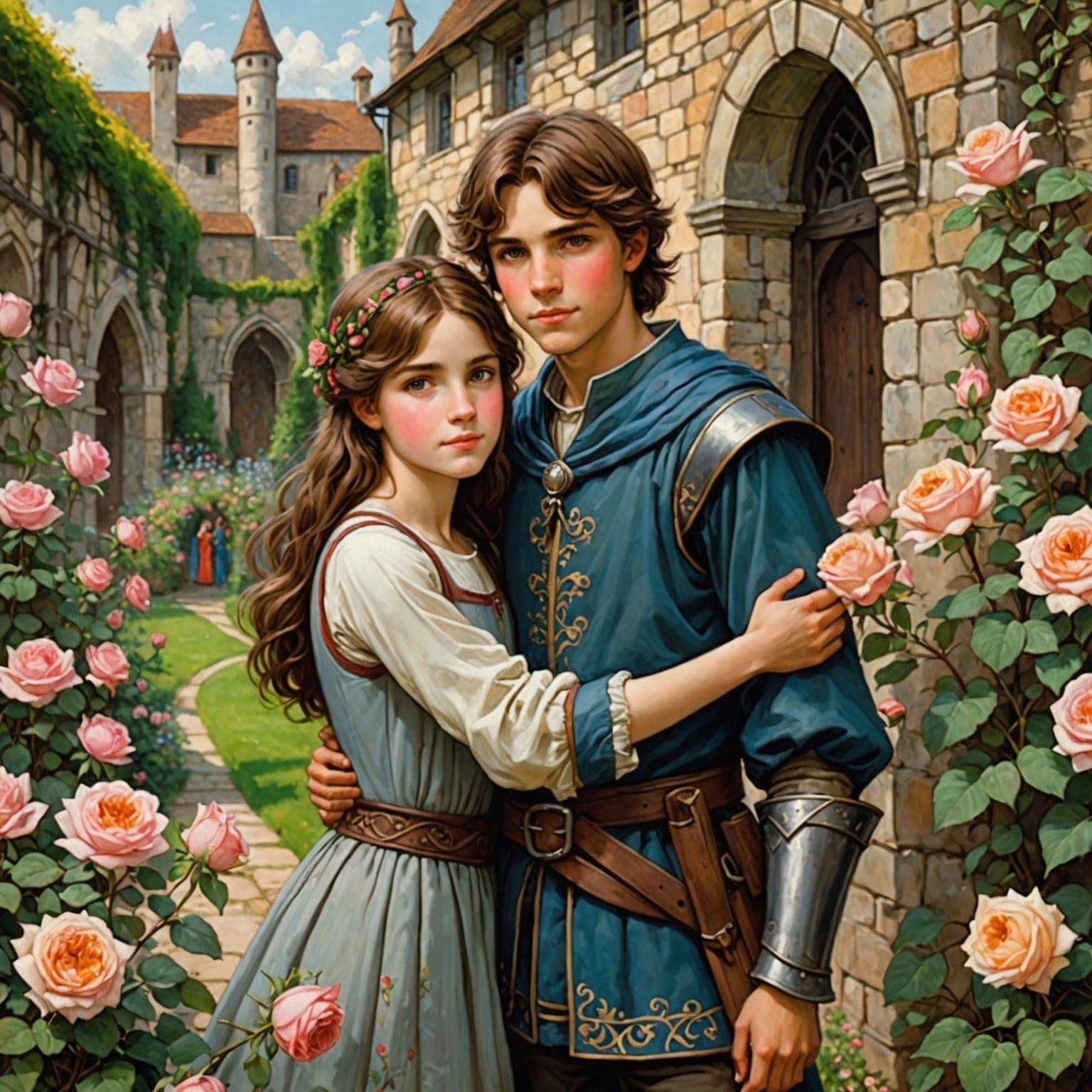 Medieval Sibling Reunion in Waterhouse Style