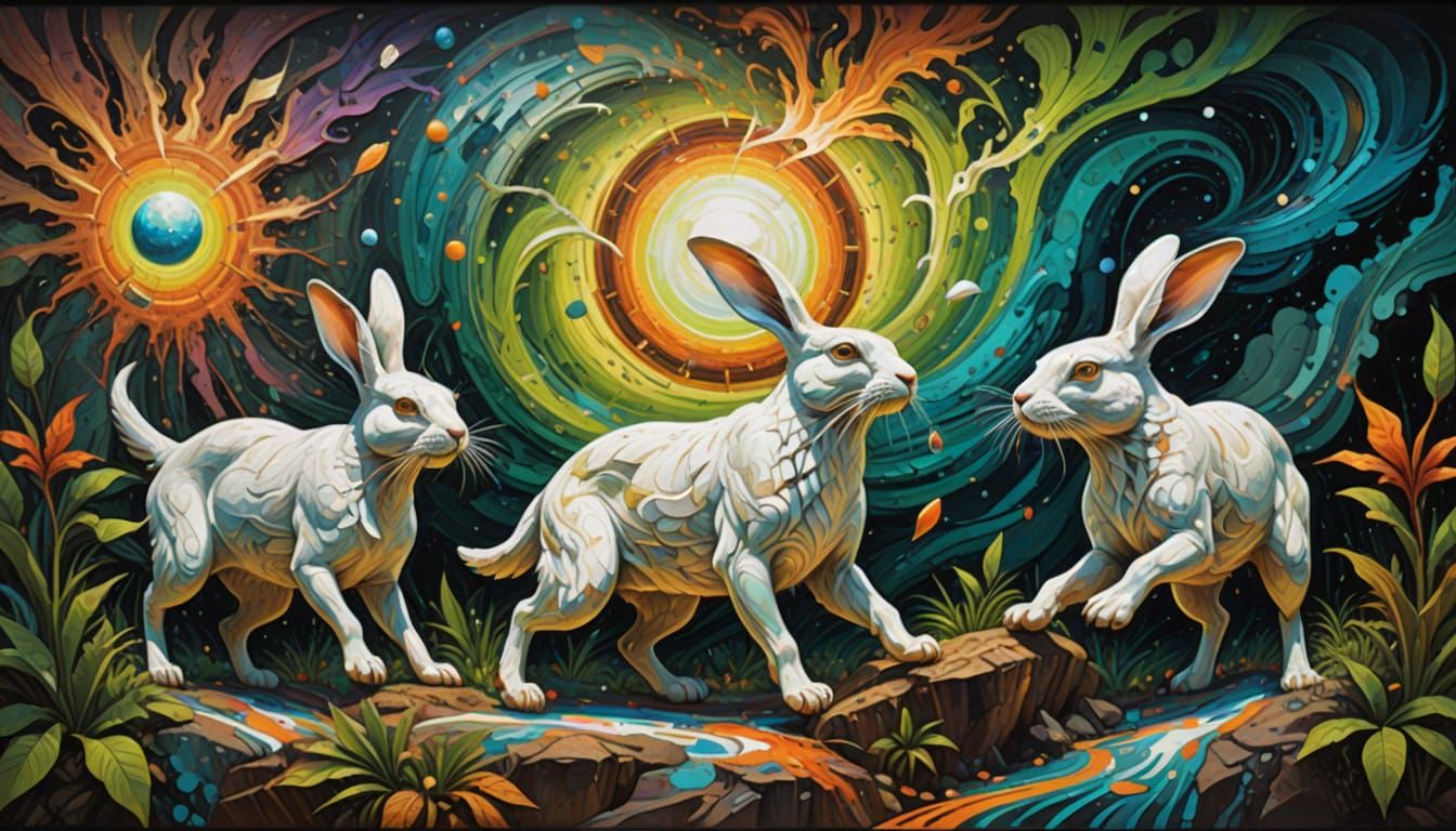 Cat-Dog Face Collage in Tribal Petroglyph Style