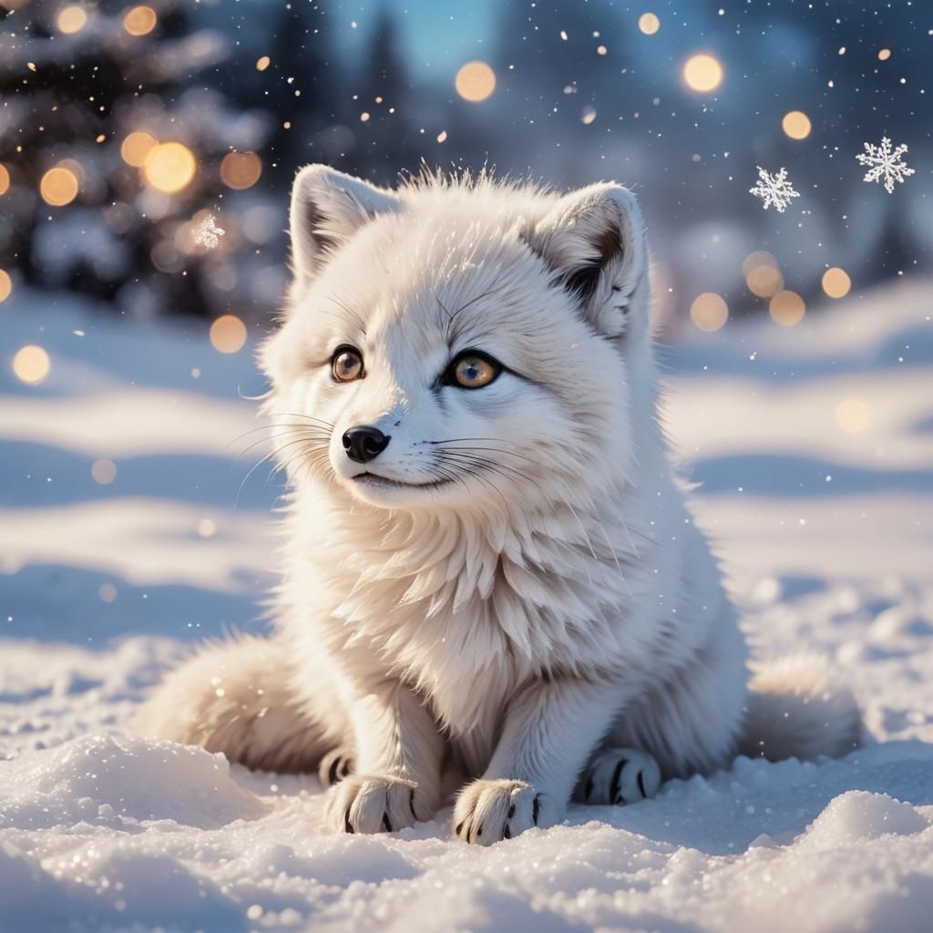 Cute Arctic Fox Portrait in Moe Anime Style