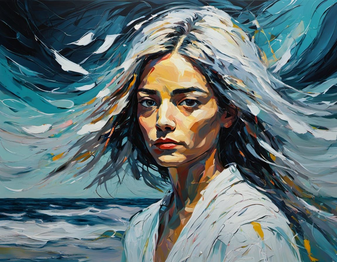 Expressive Impasto Portrait with Glowing Hair