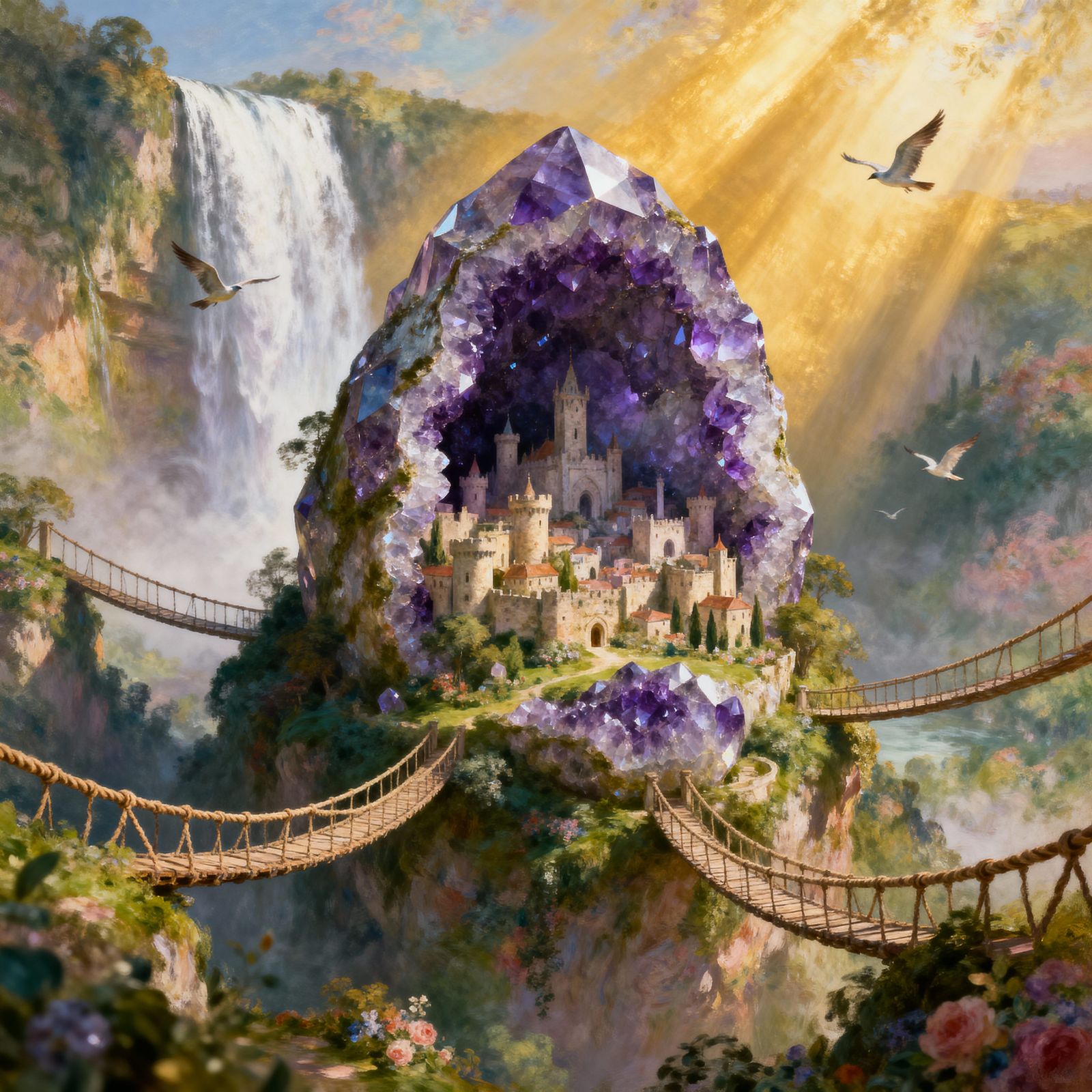 Medieval City Inside Giant Amethyst Geode