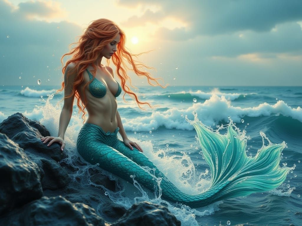 Gallifreyan Mermaid Emerging from Ocean in Photorealistic St...