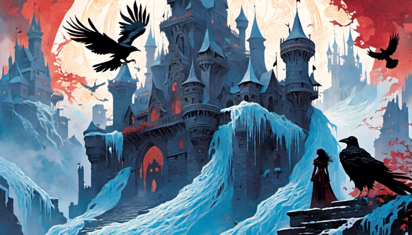 Frozen Castle Queen with Raven and Crow