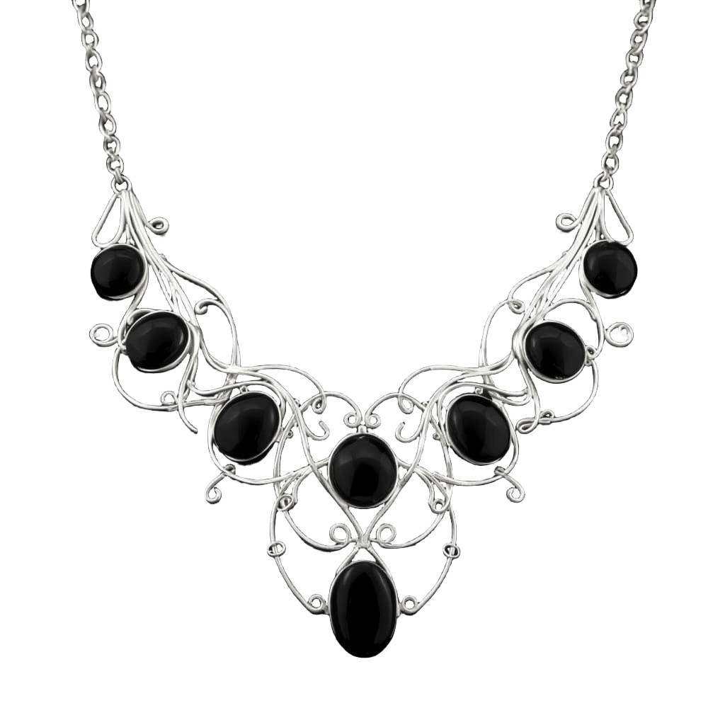 Ethereal Silver Necklace with Black Onyx Gemstones