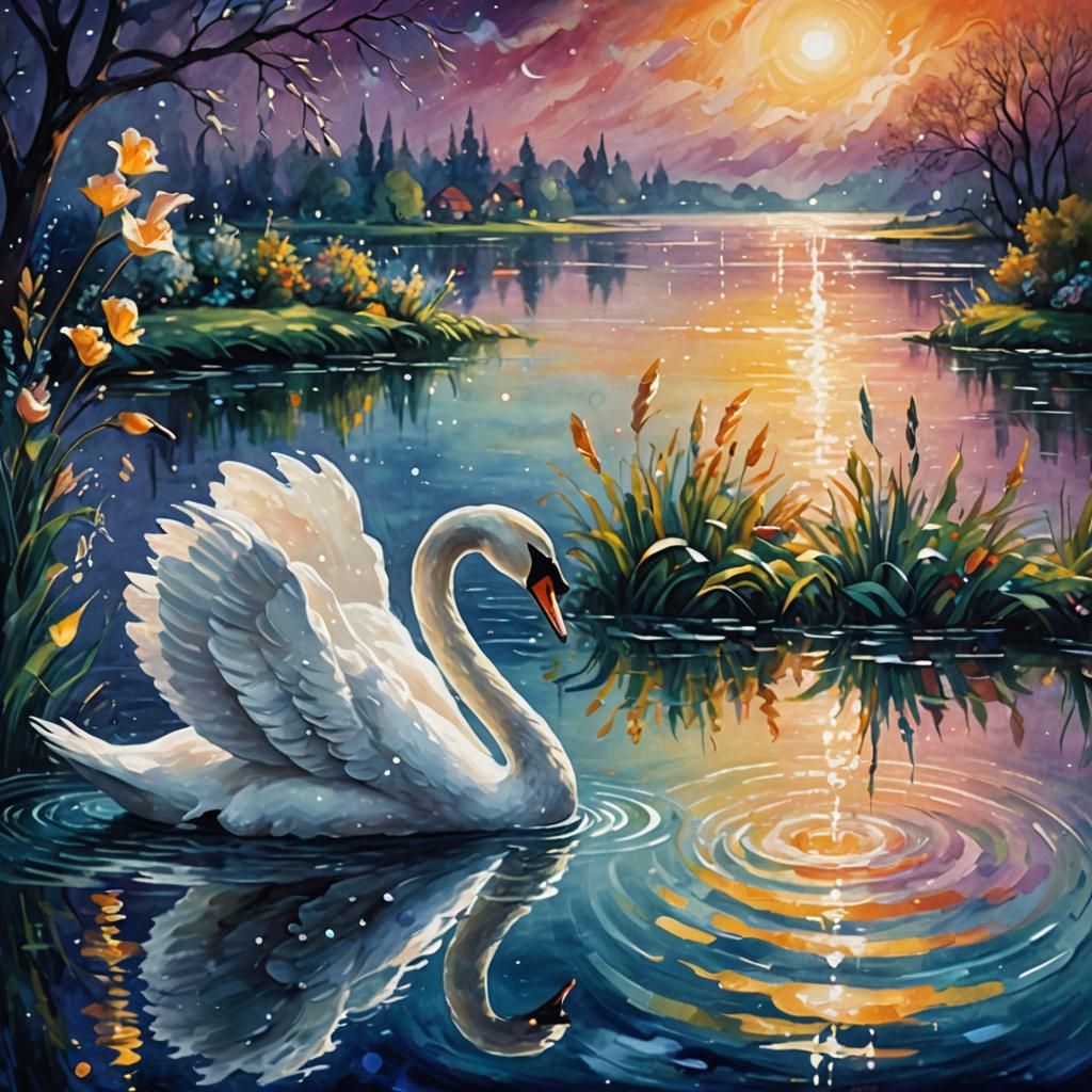 Swan and Saxophone Create Musical Waves in Impressionist Sty...