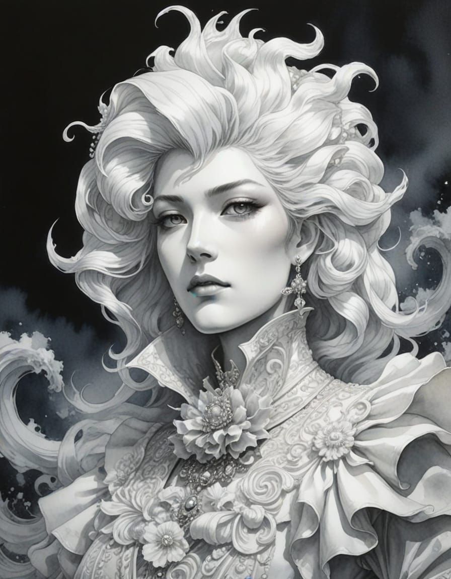 Monochrome Manga Portrait of Glamorous Lord