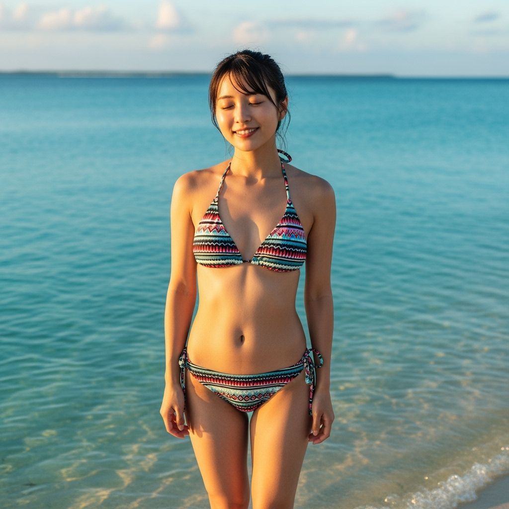 Woman on Sunlit Sandbar at Golden Hour