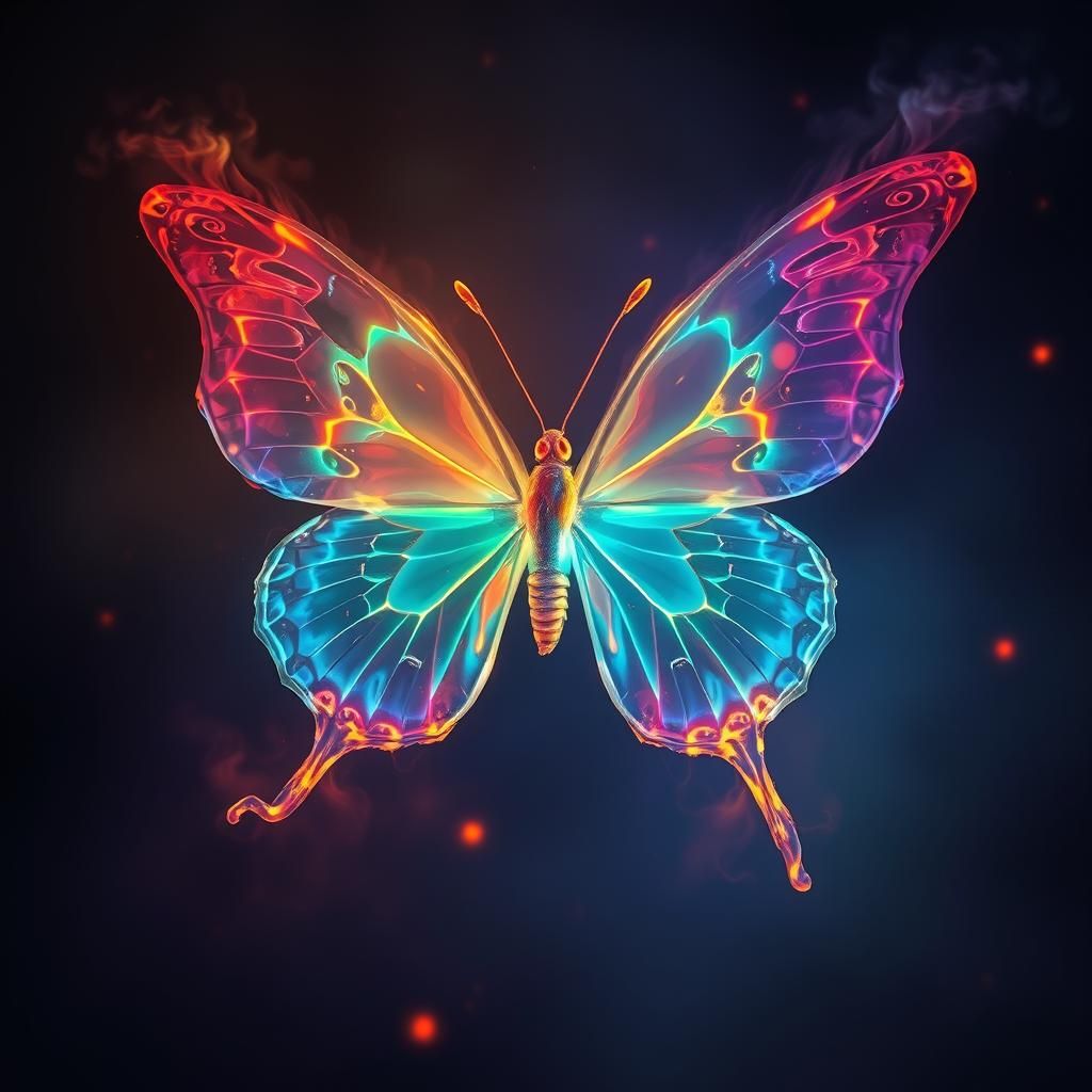 Ethereal Luminescent Butterfly in Superflat Style