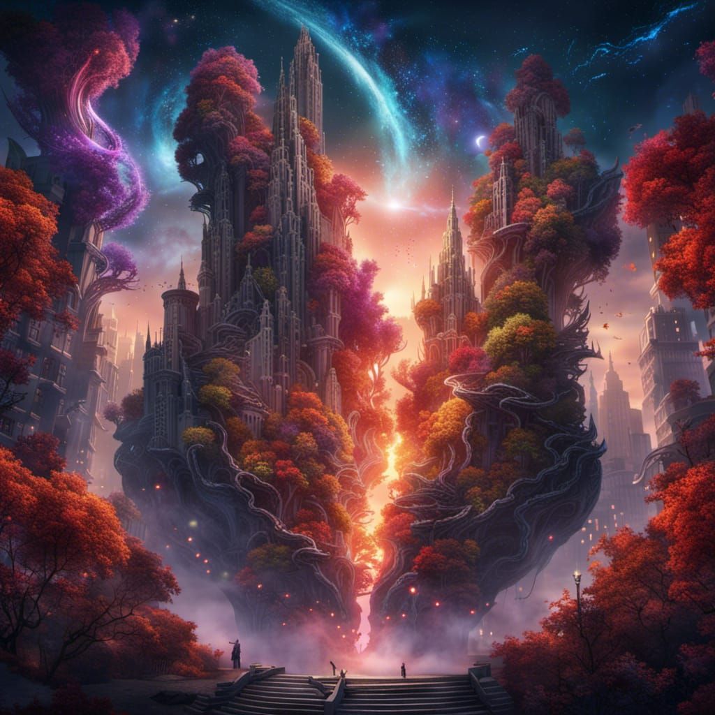 Galactic Planet with Fire, Ice, and Mythical Sky