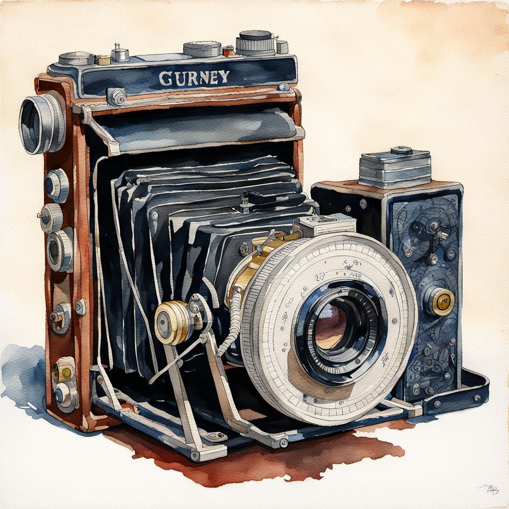 Vintage Camera and Gears in Oil Painting Style