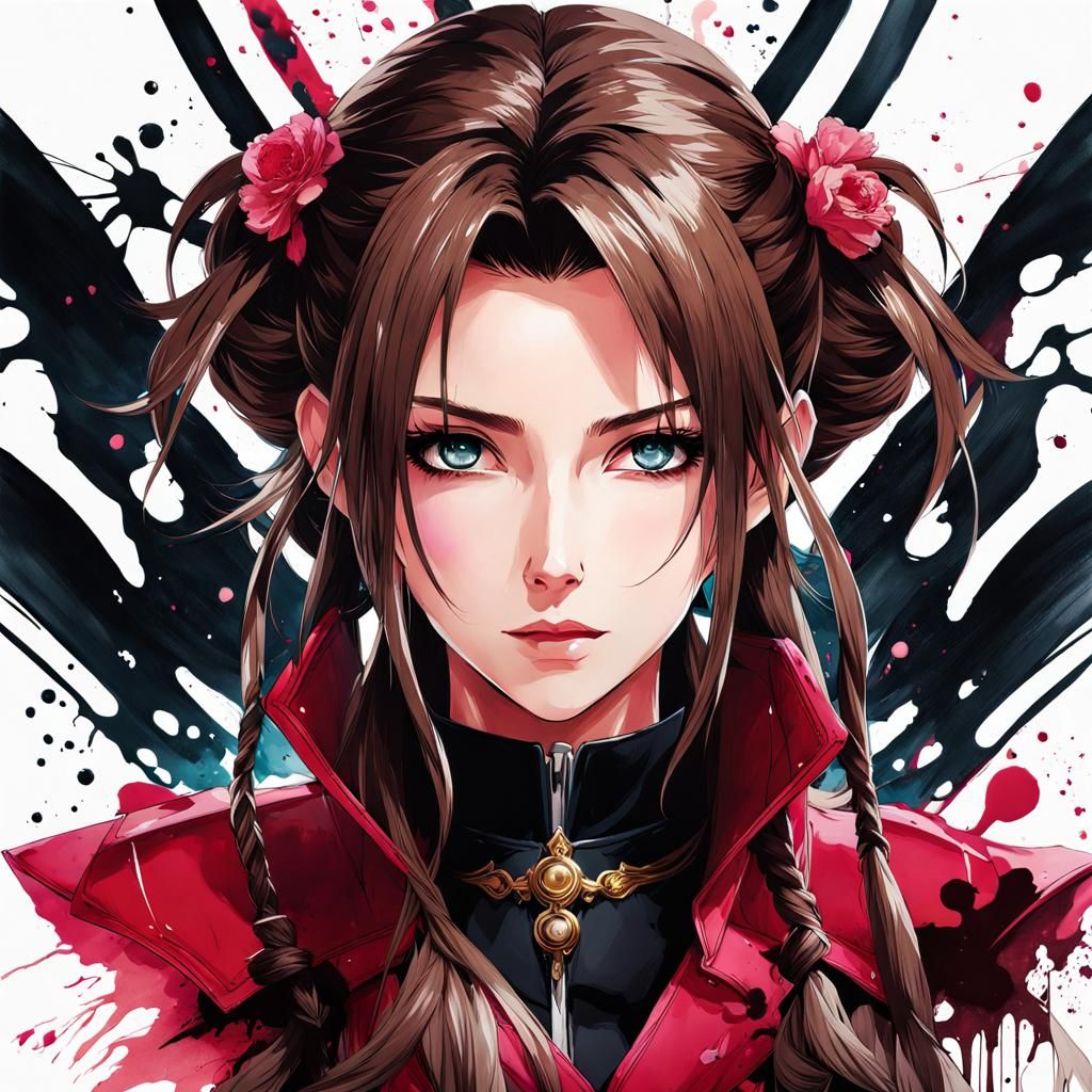 Aerith Gainsborough Ink Portrait by WLOP