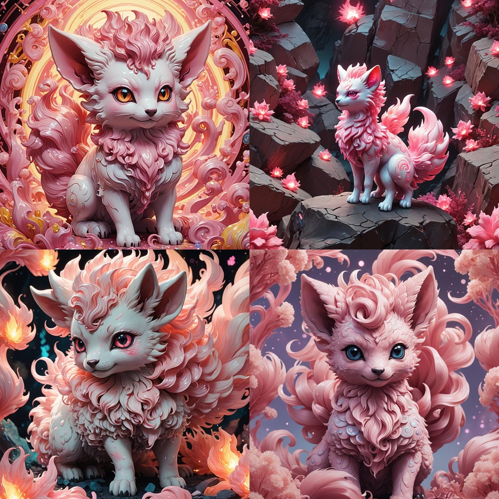 Bioluminescent Pink Vulpix in Anime Style