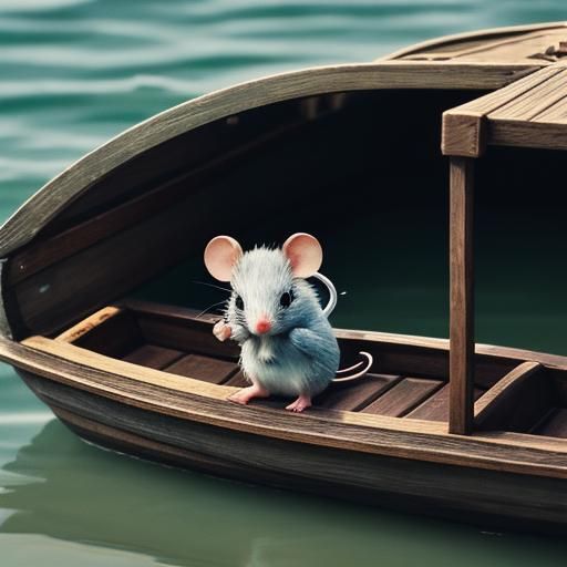 Mouse on Origami Boat: Cinematic Film Still