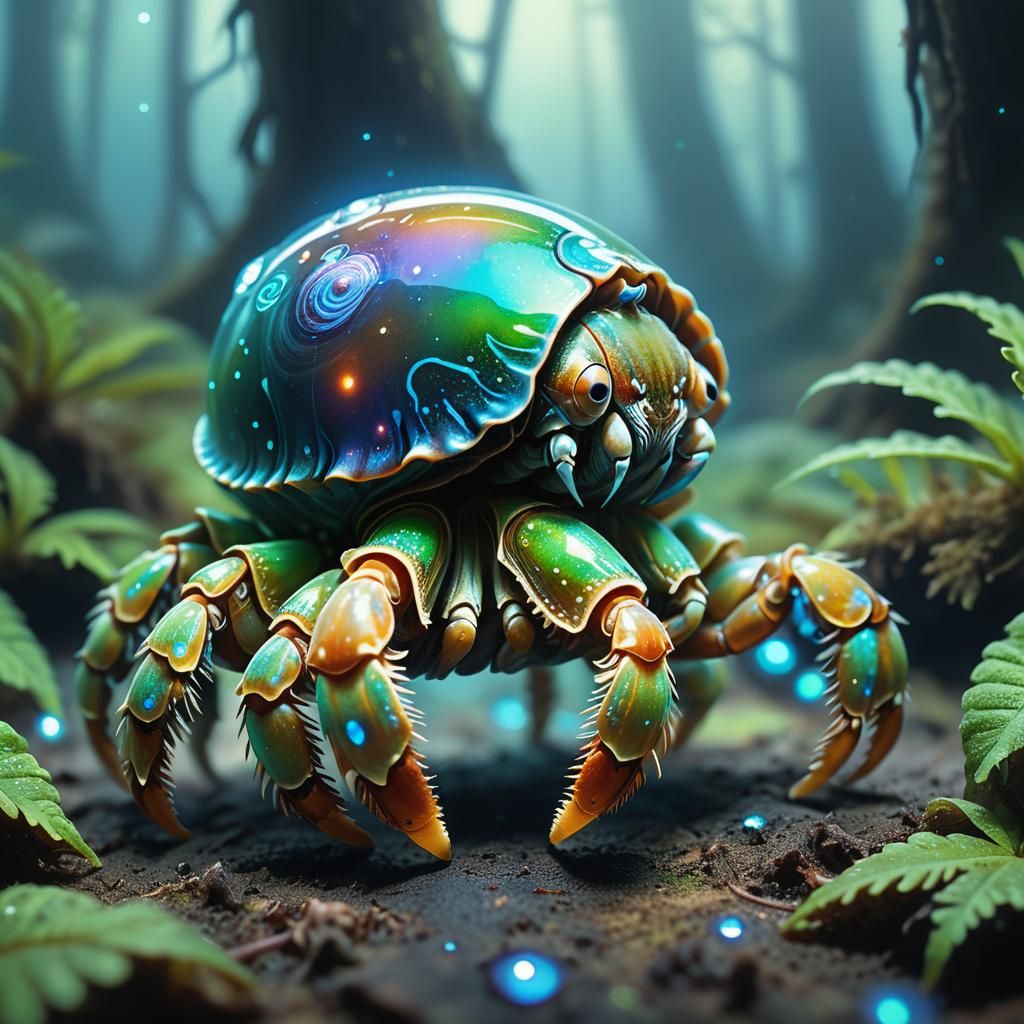 Biomechanical Alien Creature in Iridescent Shell