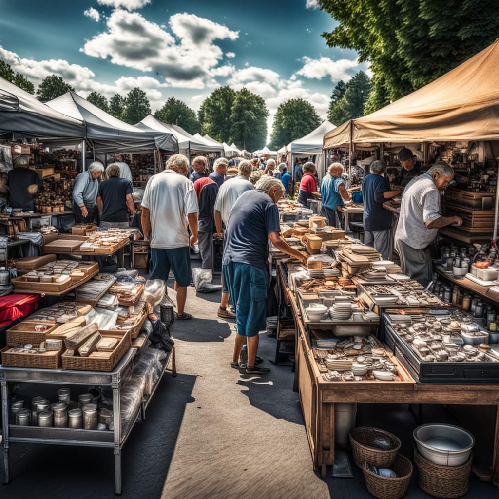 Vibrant Summer Flea Market in Hyperrealistic Detail