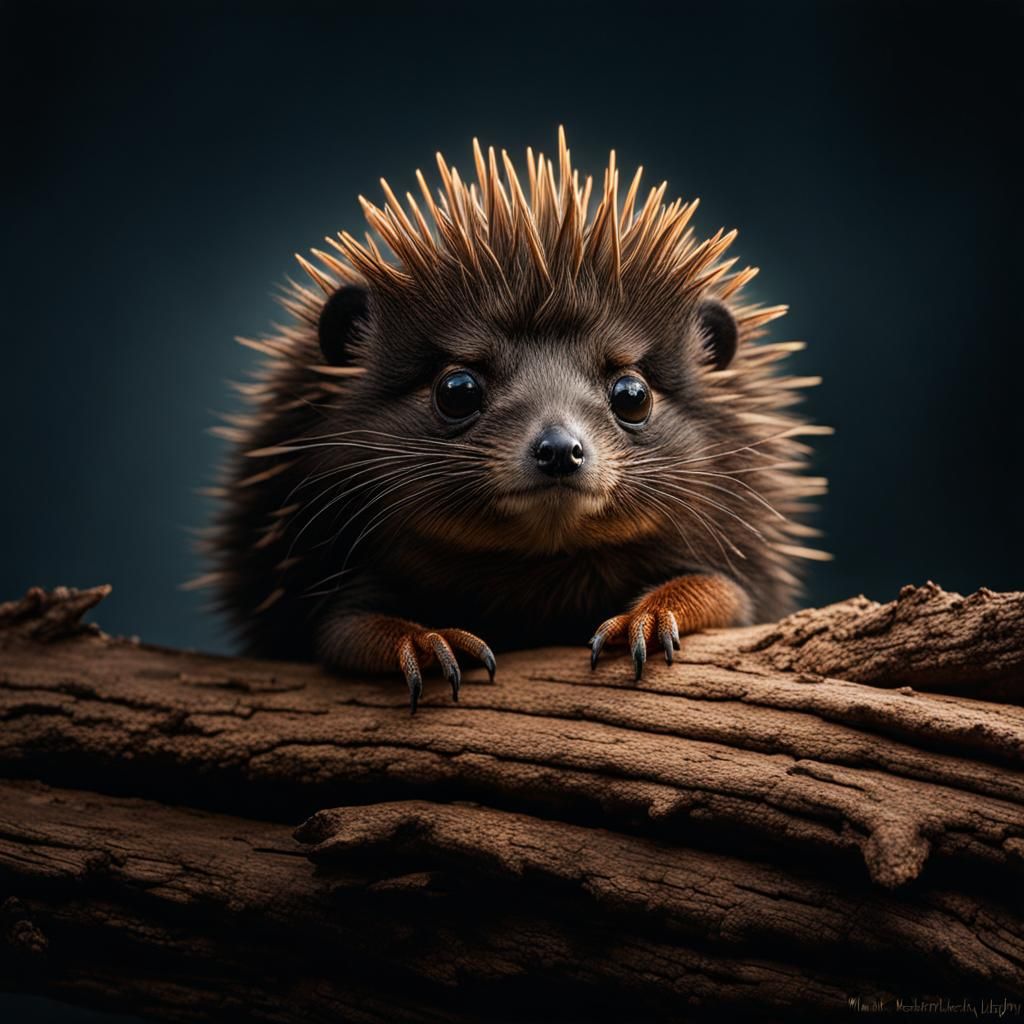 Cute Spiky Creature in Forest, Professional Photography