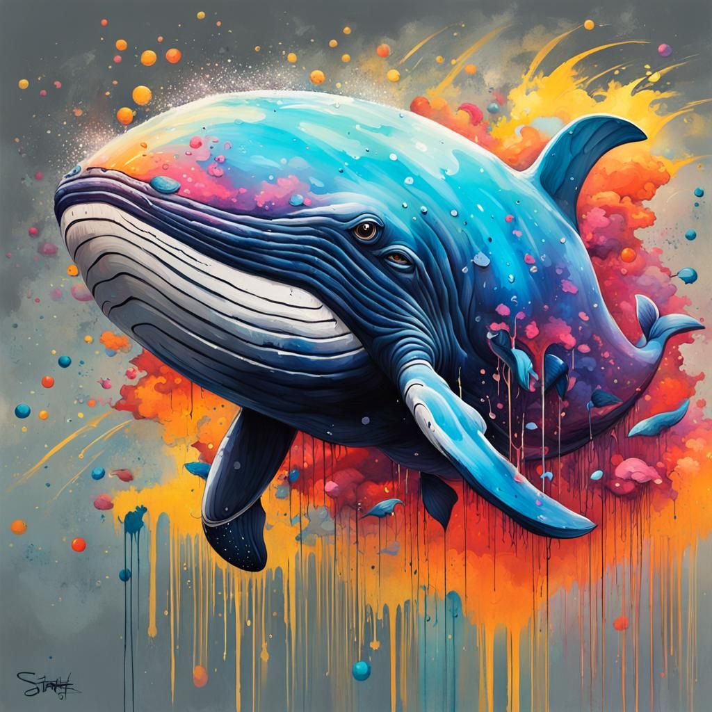 Flying Whale in Graffiti Splash Art Style