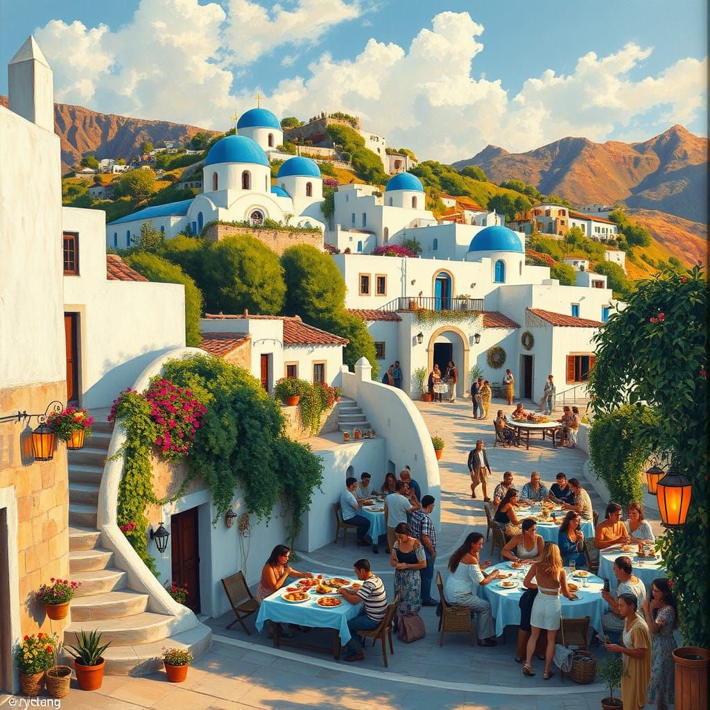 Whitewashed Greek Village Celebrates Summer Harvest