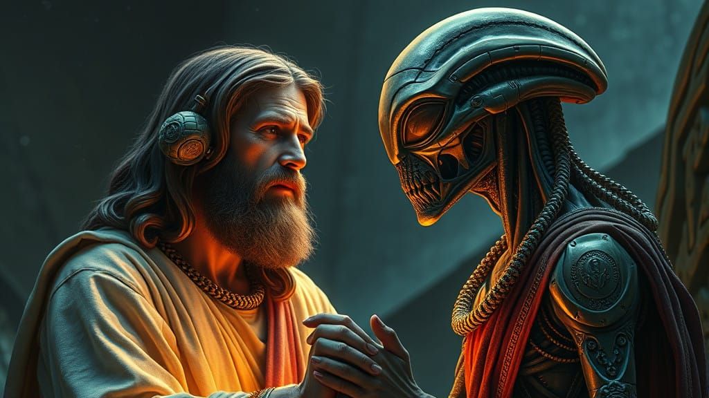 Jesus Meets Extraterrestrial Friend in Realistic Portait