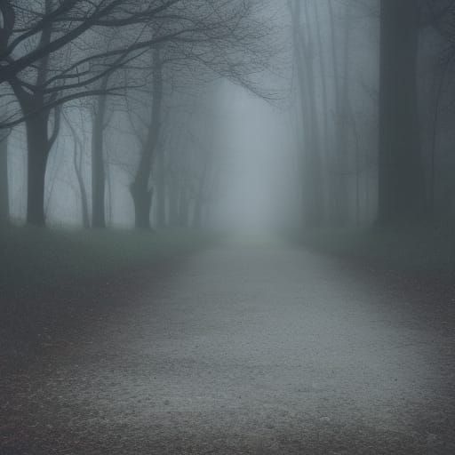 Ethereal Decay: Foggy Landscape with Silver Linings