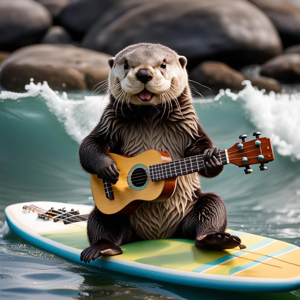 Sea Otter Surfing and Playing Ukulele