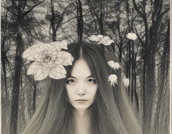 Woman with Flower: Etching and Aquatint Forest Scene