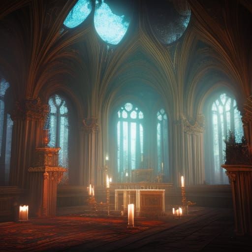 Gothic Altar Interior in Victorian Style