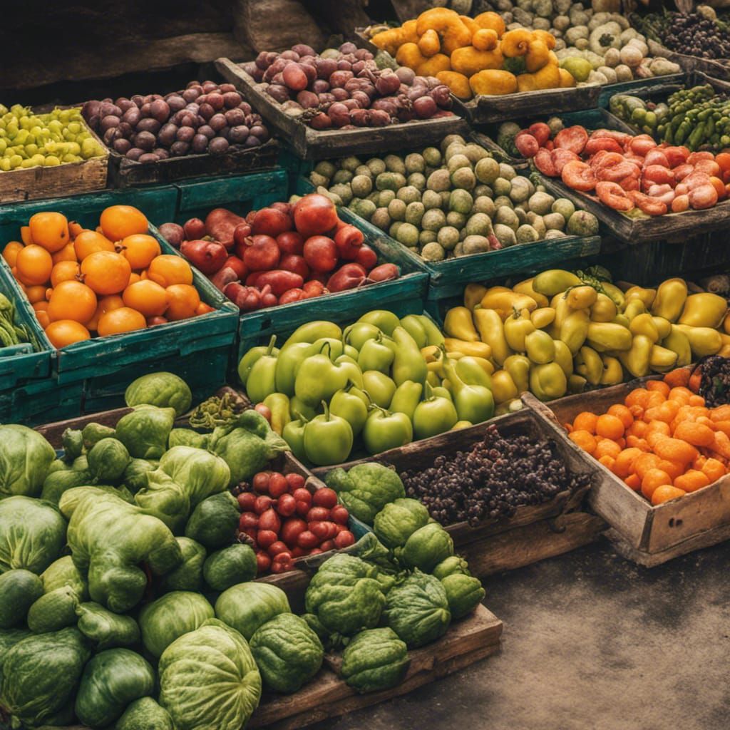 Fruit and Vegetables at an Early Morning Market