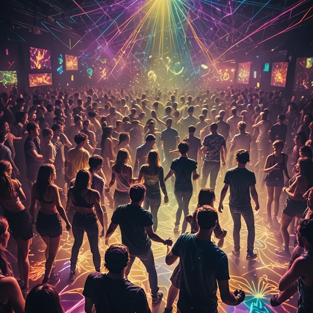 Psychedelic Rave Scene in Neon-lit Nightclub
