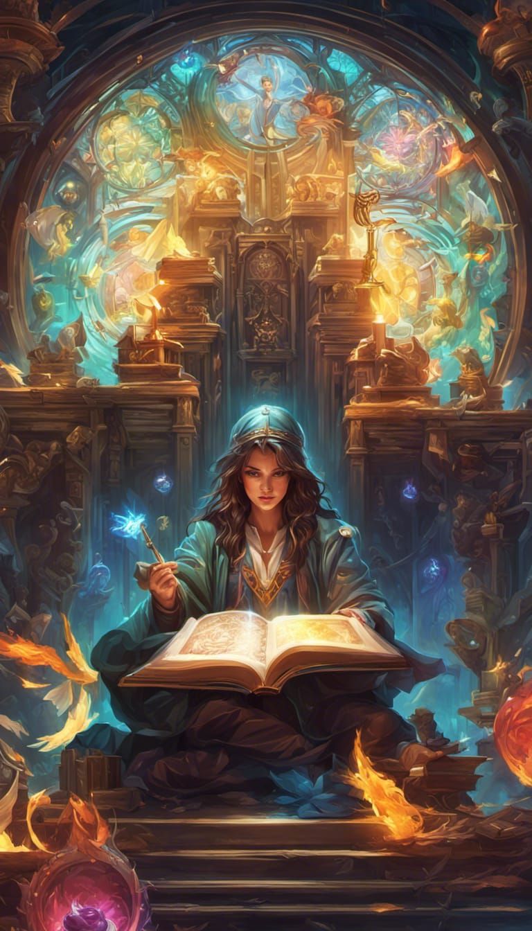 Enchanting Wizard's Library with Floating Spellbook