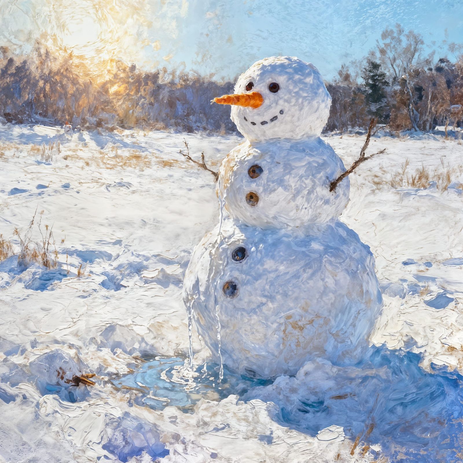 Melting Snowman in Warm Sunlight