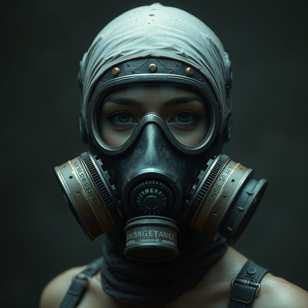 Woman in Protective Gas Mask