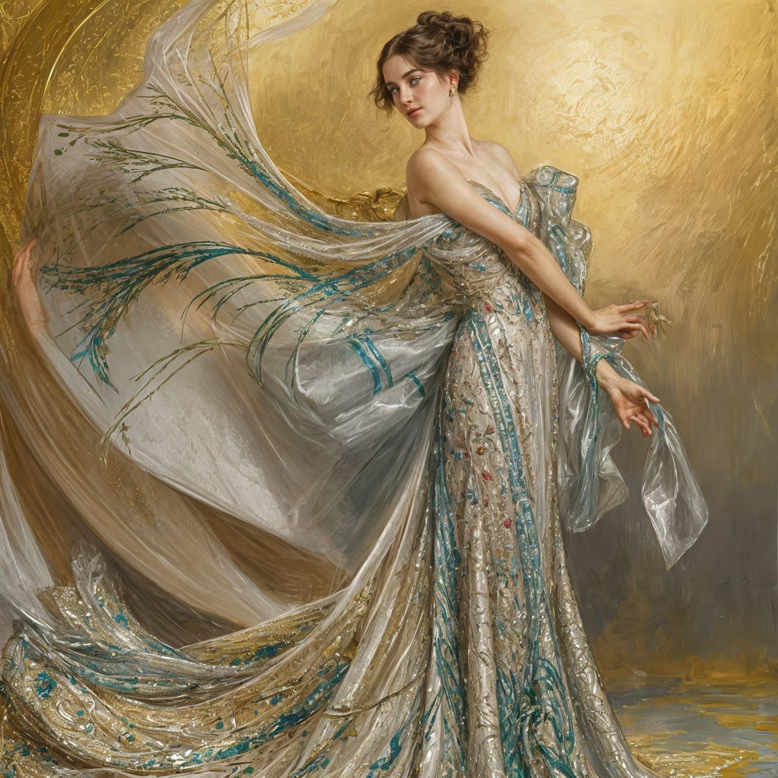 Woman in Shimmering Gown, Classical Portrait