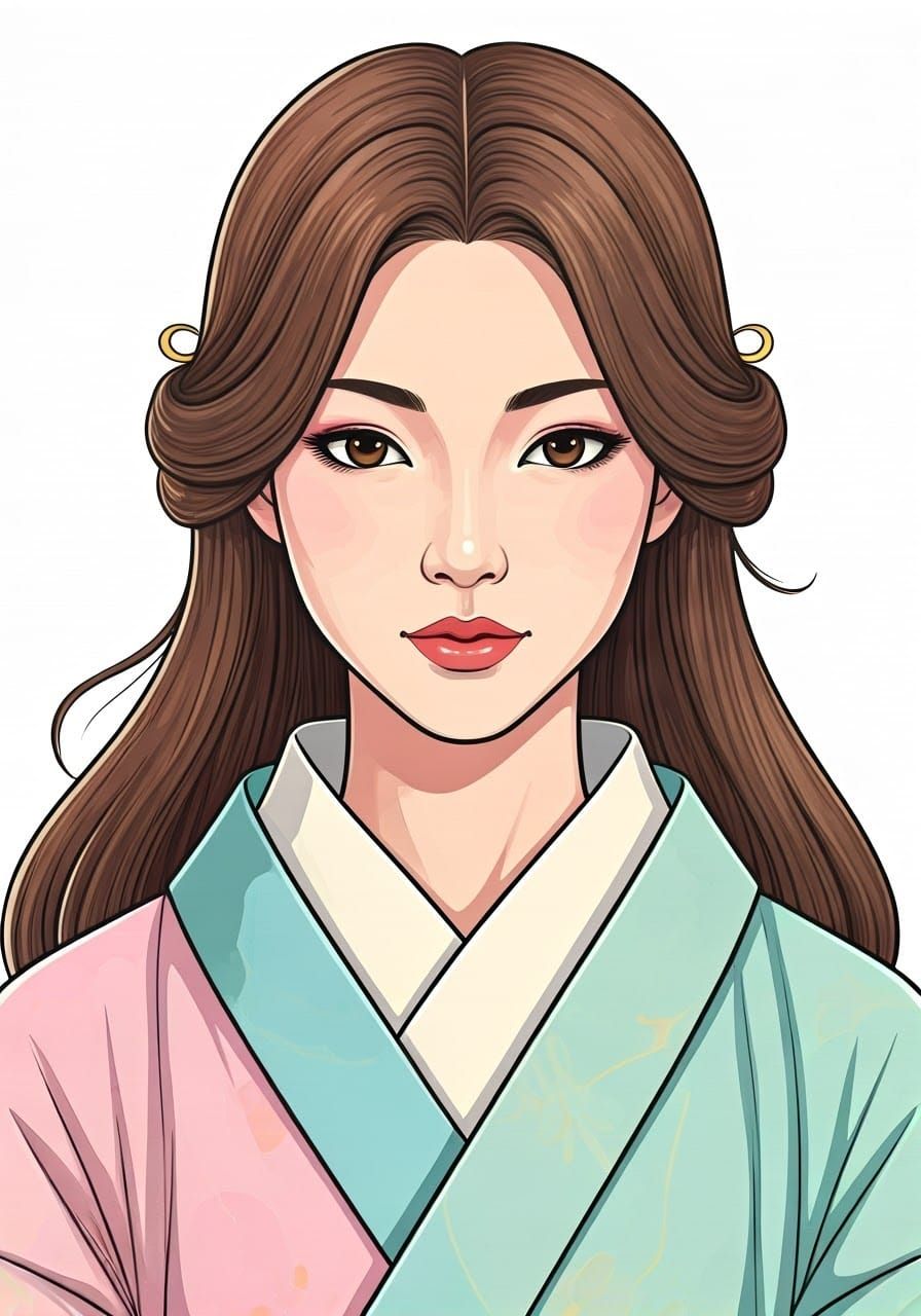 Elegant Woman in Vibrant Pastel Kimono, in Ukiyo-e Style