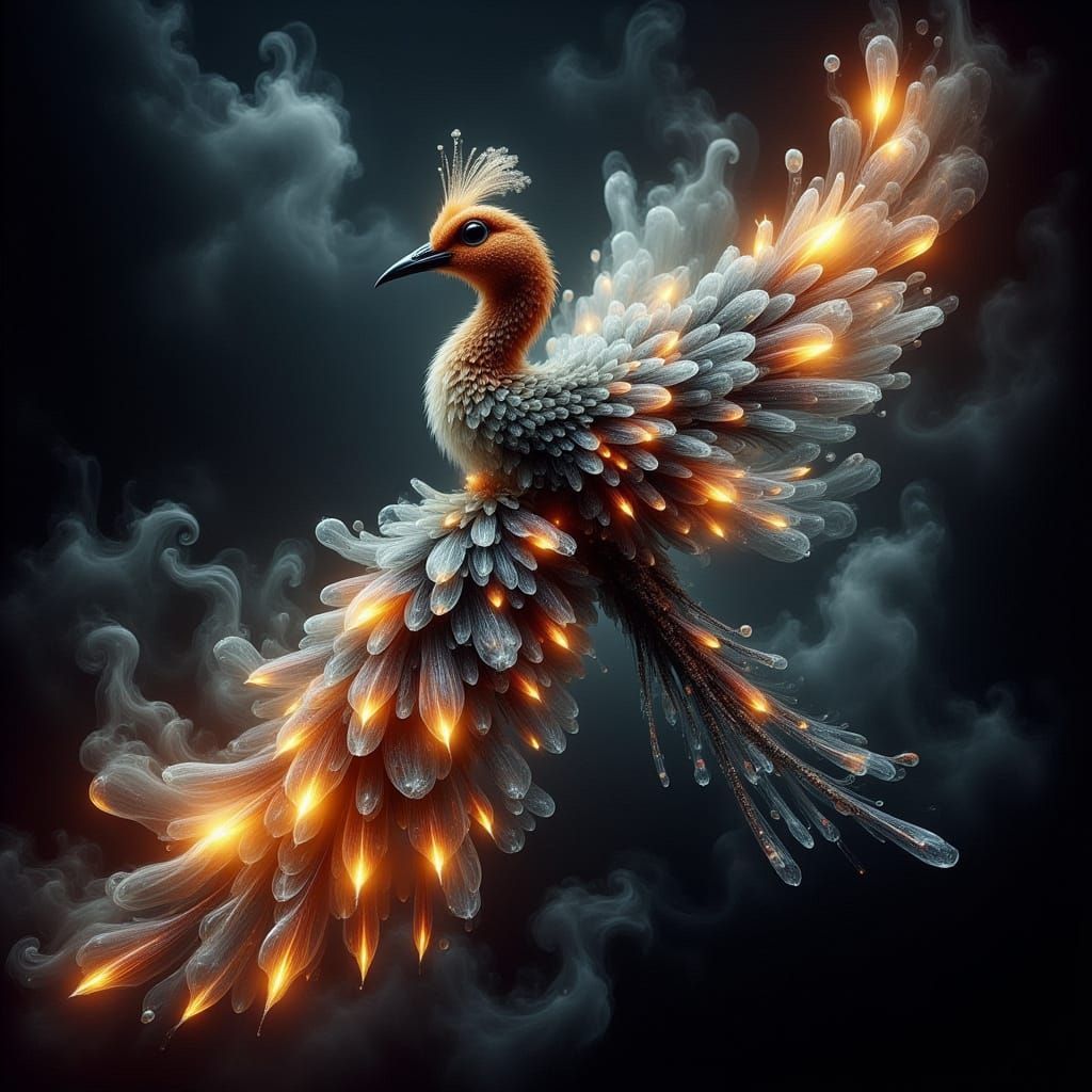 Hyperrealistic Phoenix Peacock Hybrid in Ethereal Light
