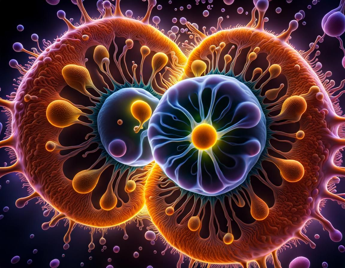 Amoeba Binary Fission Under Microscope: Cel-Shaded Rendering