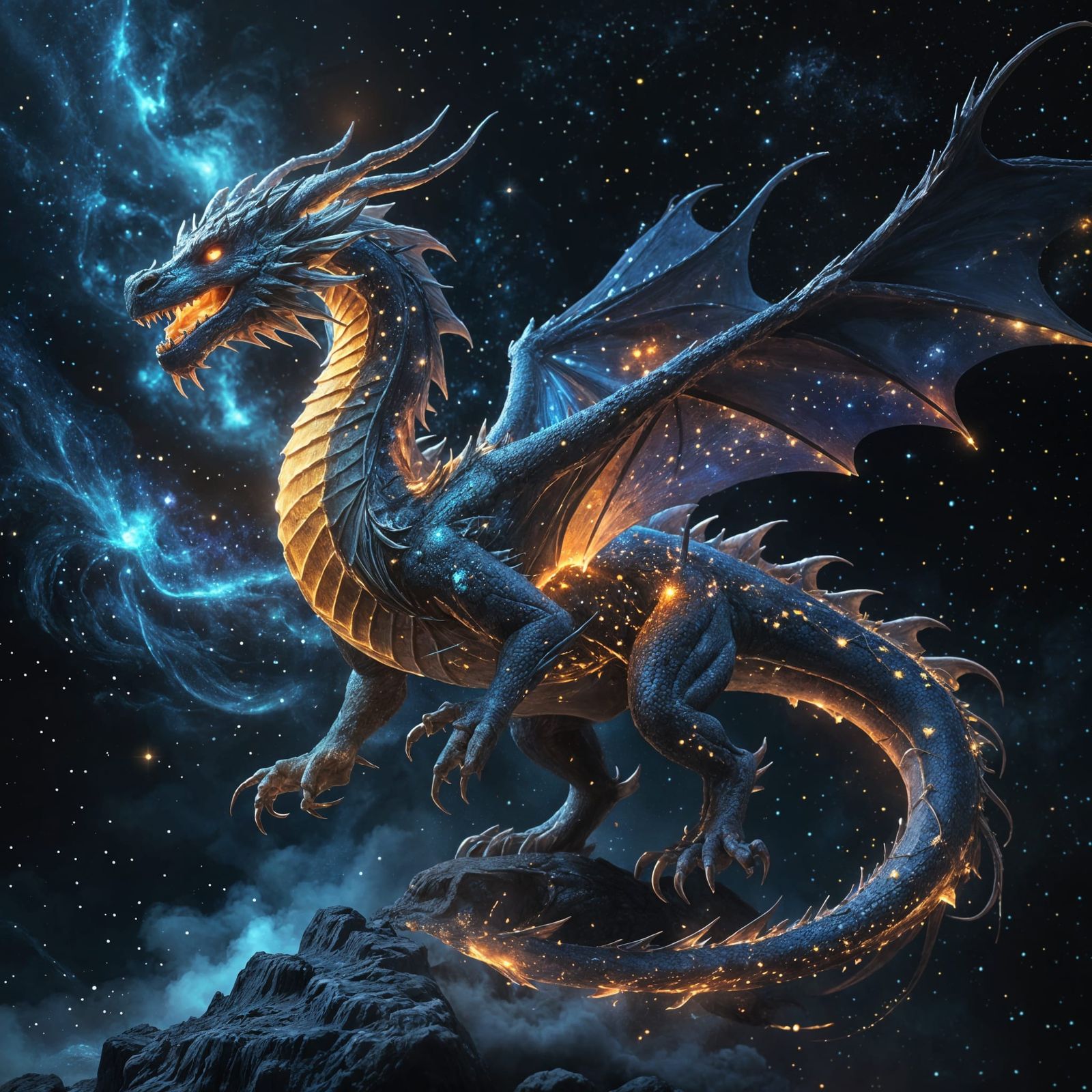 Celestial Stardust Dragon Soaring Through Space
